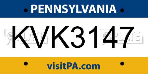 KVK3147 Pennsylvania License Plate