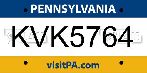KVK5764 Pennsylvania License Plate