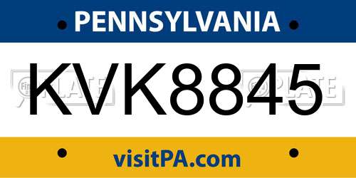 KVK8845 Pennsylvania License Plate