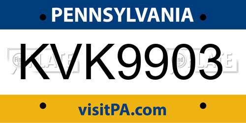 KVK9903 Pennsylvania License Plate
