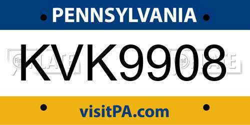KVK9908 Pennsylvania License Plate