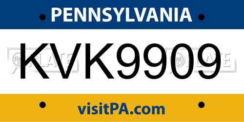 KVK9909 Pennsylvania License Plate