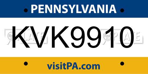 KVK9910 Pennsylvania License Plate