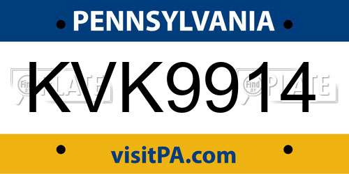 KVK9914 Pennsylvania License Plate