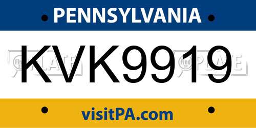 KVK9919 Pennsylvania License Plate
