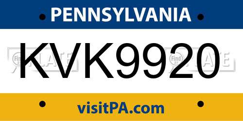 KVK9920 Pennsylvania License Plate