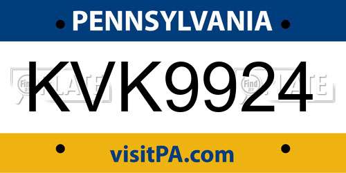 KVK9924 Pennsylvania License Plate