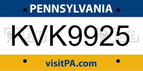 KVK9925 Pennsylvania License Plate