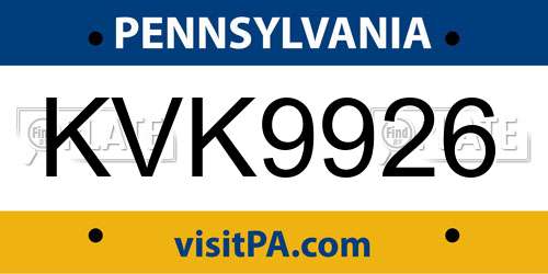 KVK9926 Pennsylvania License Plate