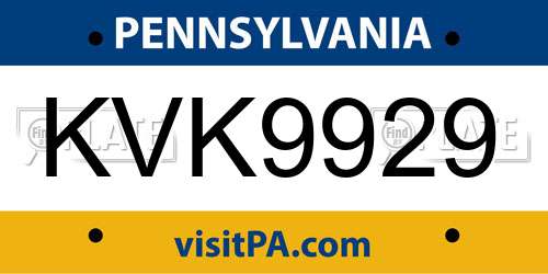 KVK9929 Pennsylvania License Plate