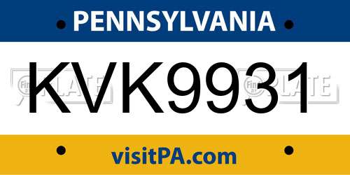 KVK9931 Pennsylvania License Plate