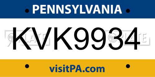 KVK9934 Pennsylvania License Plate
