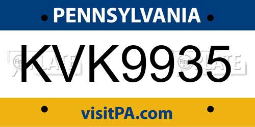 KVK9935 Pennsylvania License Plate