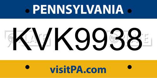 KVK9938 Pennsylvania License Plate