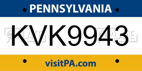 KVK9943 Pennsylvania License Plate