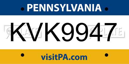 KVK9947 Pennsylvania License Plate
