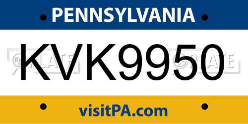KVK9950 Pennsylvania License Plate