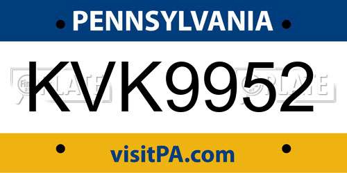 KVK9952 Pennsylvania License Plate