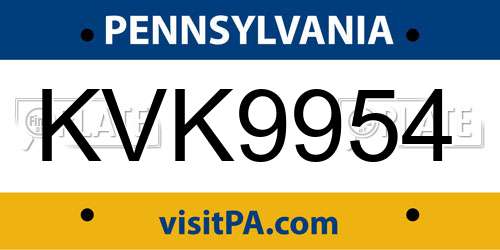 KVK9954 Pennsylvania License Plate
