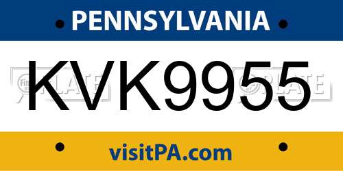 KVK9955 Pennsylvania License Plate
