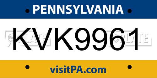 KVK9961 Pennsylvania License Plate
