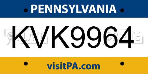 KVK9964 Pennsylvania License Plate
