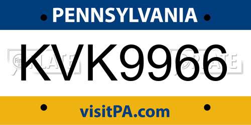 KVK9966 Pennsylvania License Plate