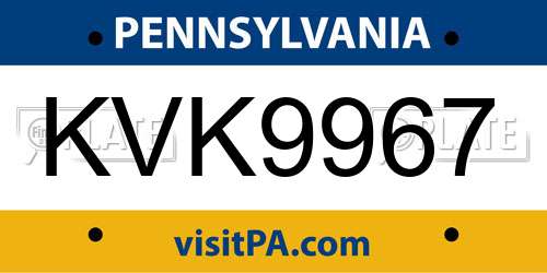 KVK9967 Pennsylvania License Plate