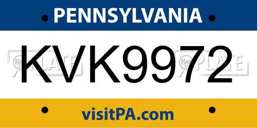 KVK9972 Pennsylvania License Plate
