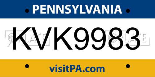 KVK9983 Pennsylvania License Plate