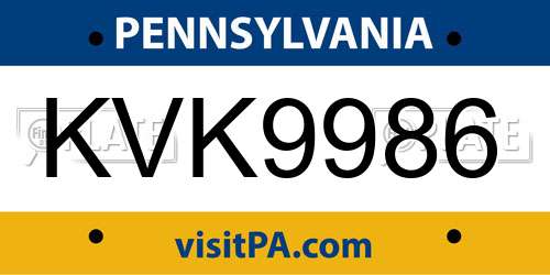 KVK9986 Pennsylvania License Plate