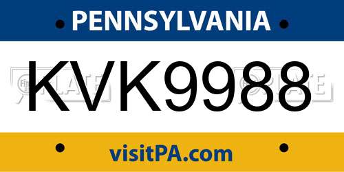 KVK9988 Pennsylvania License Plate