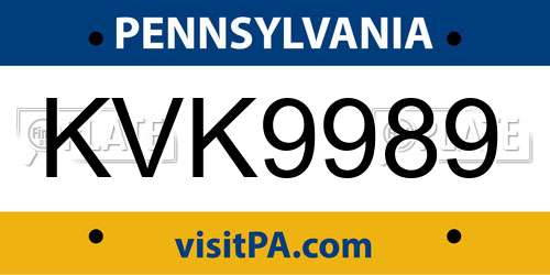 KVK9989 Pennsylvania License Plate