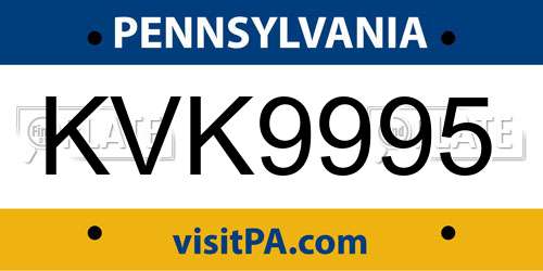 KVK9995 Pennsylvania License Plate