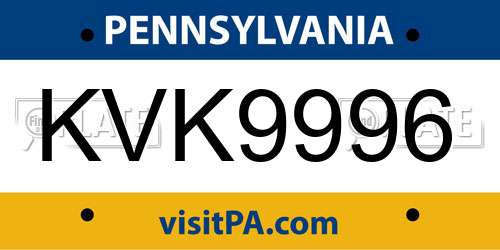 KVK9996 Pennsylvania License Plate