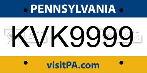 KVK9999 Pennsylvania License Plate