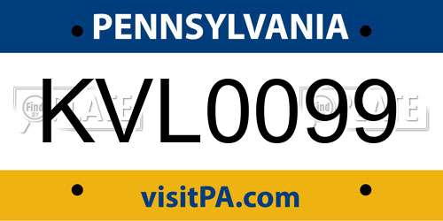 KVL0099 Pennsylvania License Plate