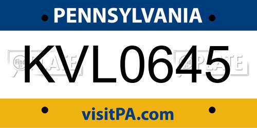 KVL0645 Pennsylvania License Plate