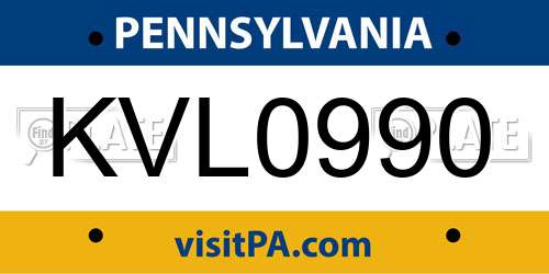 KVL0990 Pennsylvania License Plate
