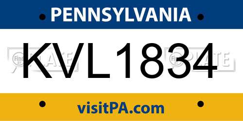 KVL1834 Pennsylvania License Plate