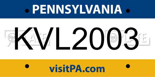 KVL2003 Pennsylvania License Plate