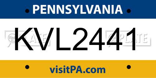 KVL2441 Pennsylvania License Plate