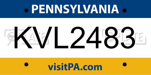 KVL2483 Pennsylvania License Plate