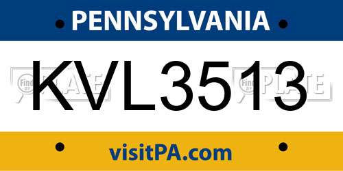 KVL3513 Pennsylvania License Plate