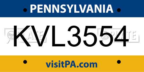 KVL3554 Pennsylvania License Plate