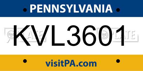 KVL3601 Pennsylvania License Plate