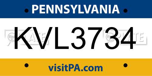 KVL3734 Pennsylvania License Plate