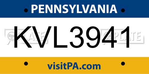 KVL3941 Pennsylvania License Plate