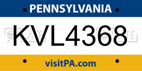 KVL4368 Pennsylvania License Plate