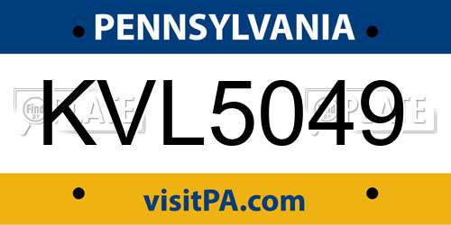 KVL5049 Pennsylvania License Plate